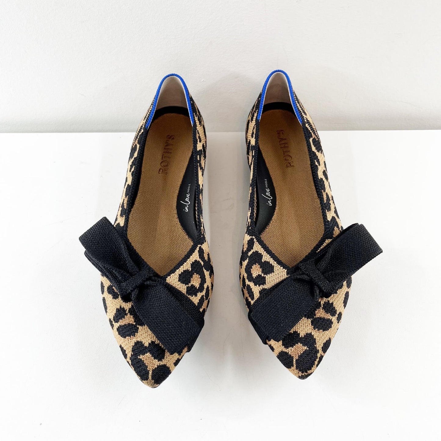 Rothy's The Bow Point II Flats in Sable Spot Leopard Tan Black 9.5