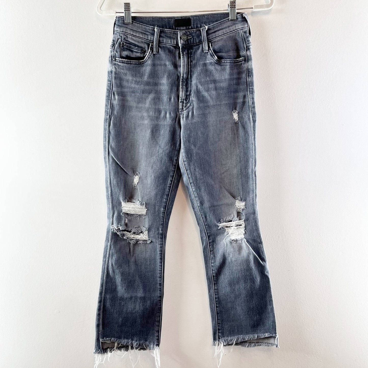 Mother The Insider Crop Step Fray Hem Jeans Ace of Spades Grey Distressed 26 / 2