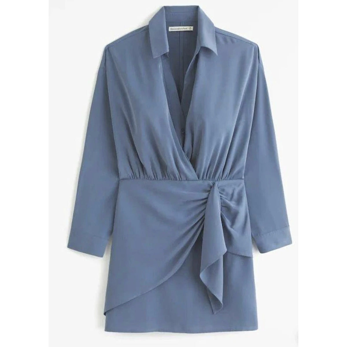 Abercrombie Long Sleeve V Neck Collared Wrap Mini Shirt Dress Blue Medium