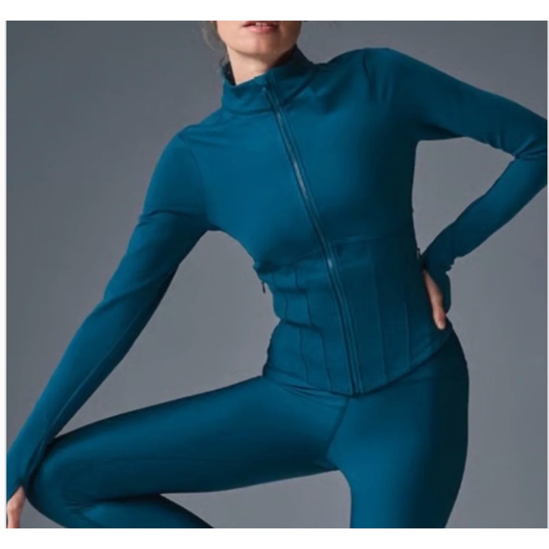 Alo Airbrush Corset Full Zip Long Sleeve Fitted Jacket Eclipse Blue Small