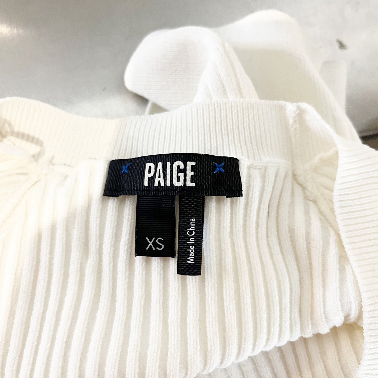 Paige Eponine Square Neck Ribbed Sweater Elbow Puff Sleeve Top White XS