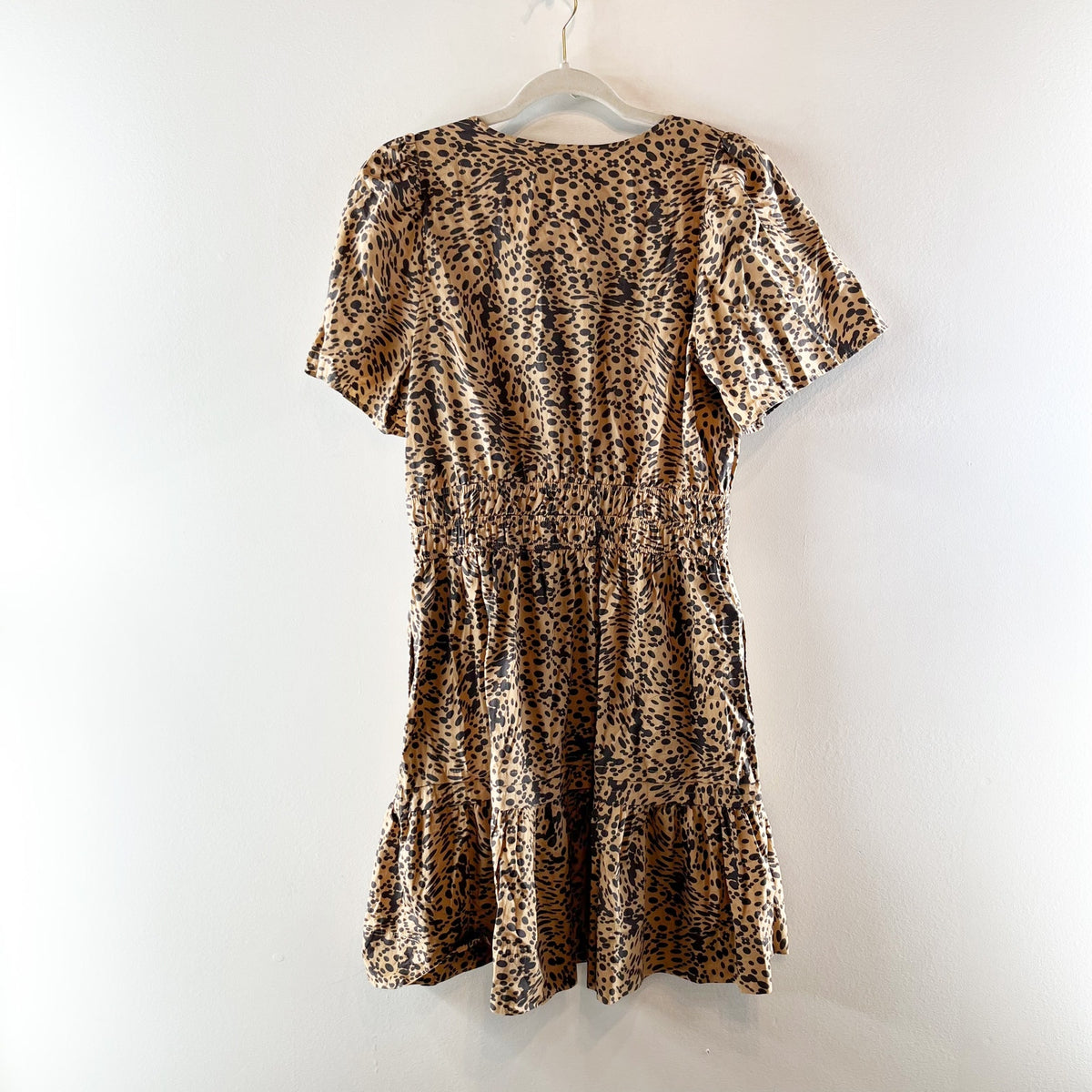 Anthropologie Somerset Short Sleeve Mini Dress in Leopard Print Brown Black M