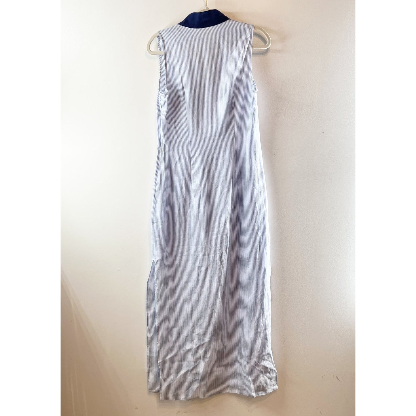 Sail to Sable V Neck Sleeveless Striped Maxi Dress Blue Small