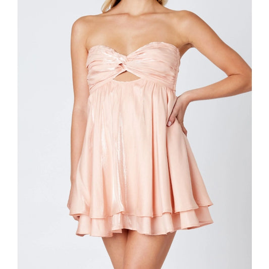 Cotton Candy LA Strapless Satin Twist Front Cutout Mini Dress Peach Pink Medium