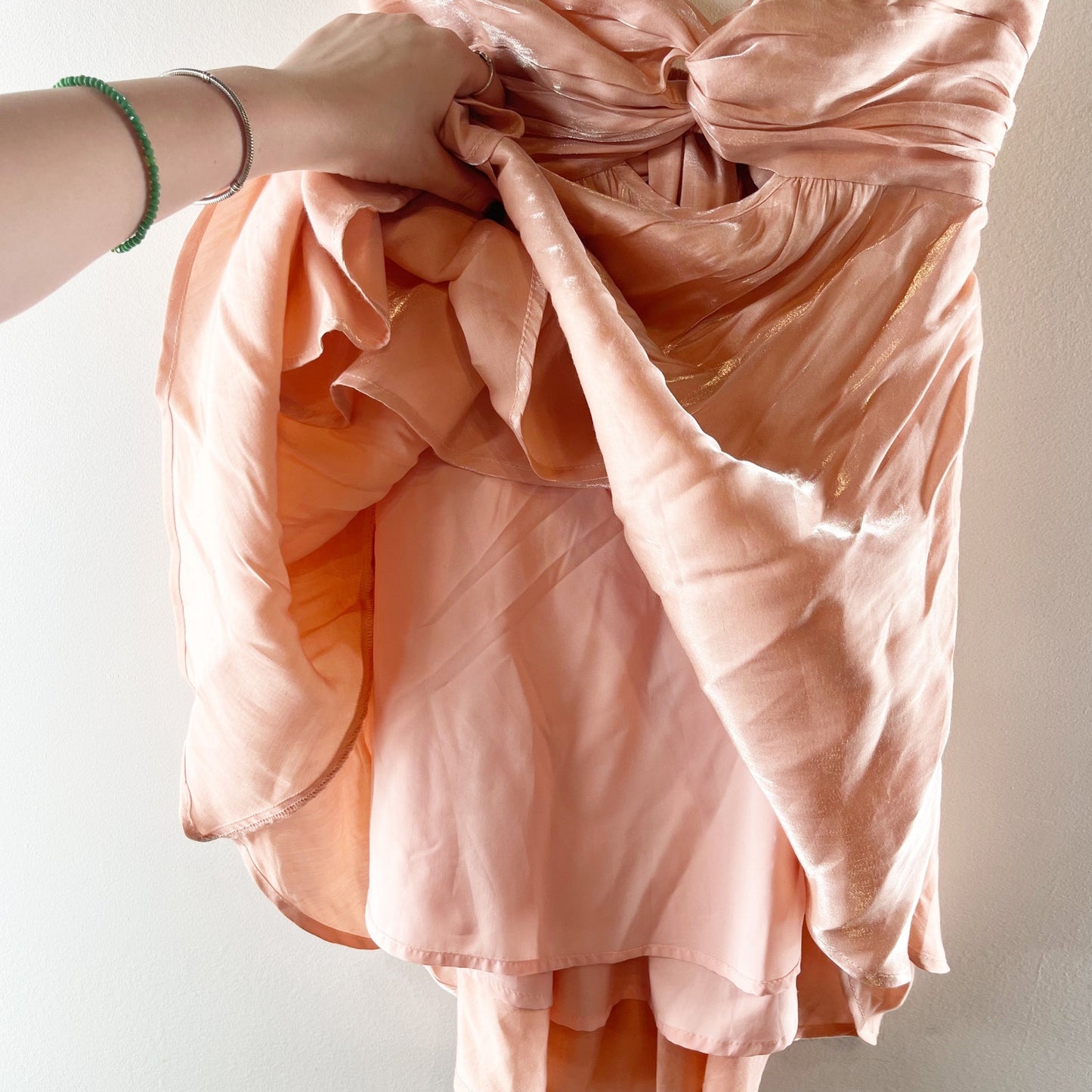 Cotton Candy LA Strapless Satin Twist Front Cutout Mini Dress Peach Pink Medium
