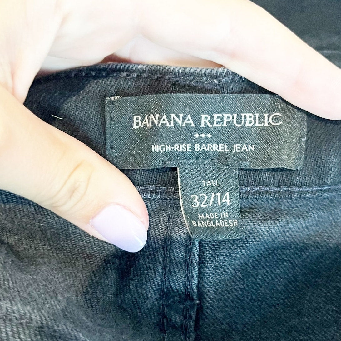 Banana Republic High Rise Denim Barrel Jeans Black Wash Tall 32 / 14