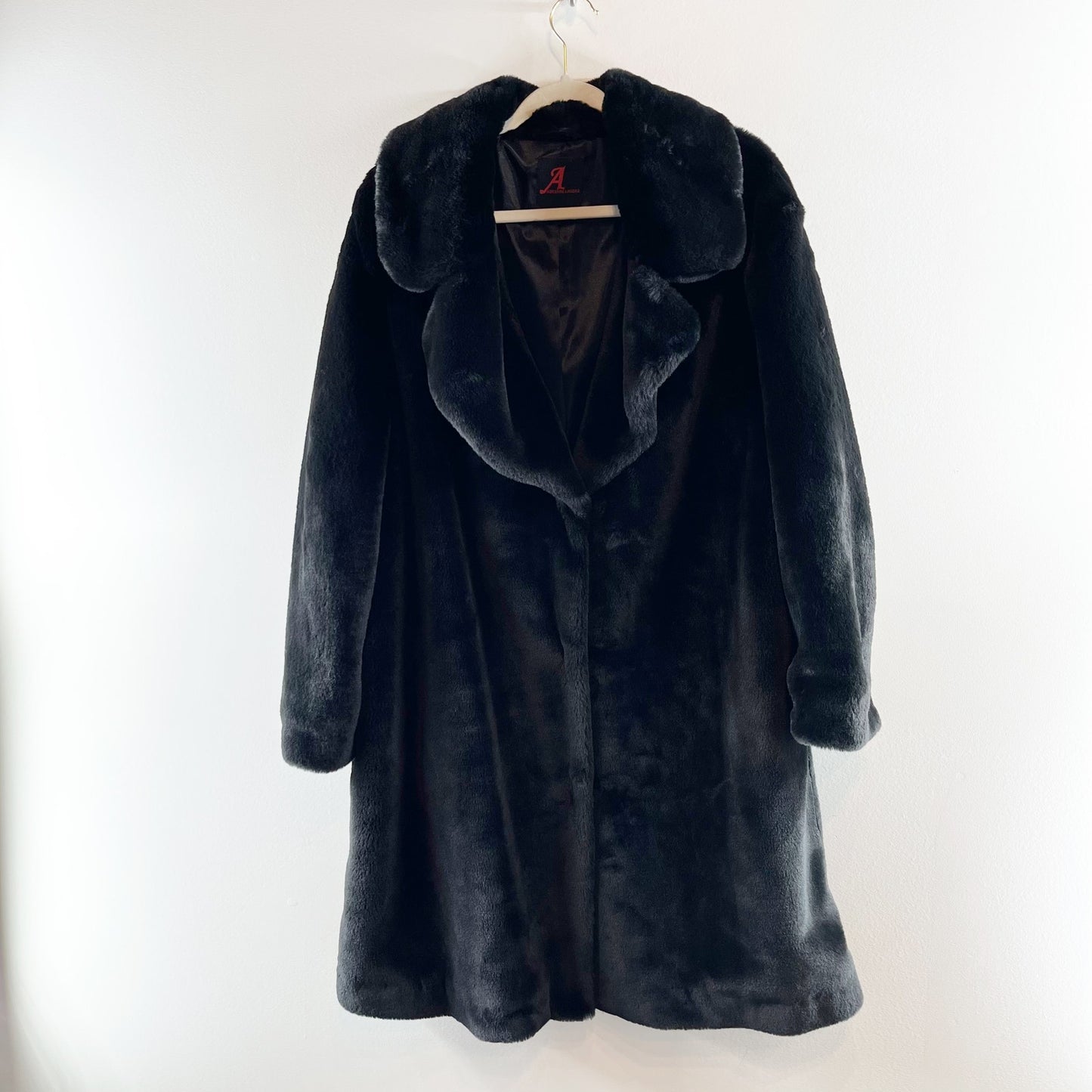 Adrienne Landau Button Up Lined Faux Fur Coat Jacket Black XL