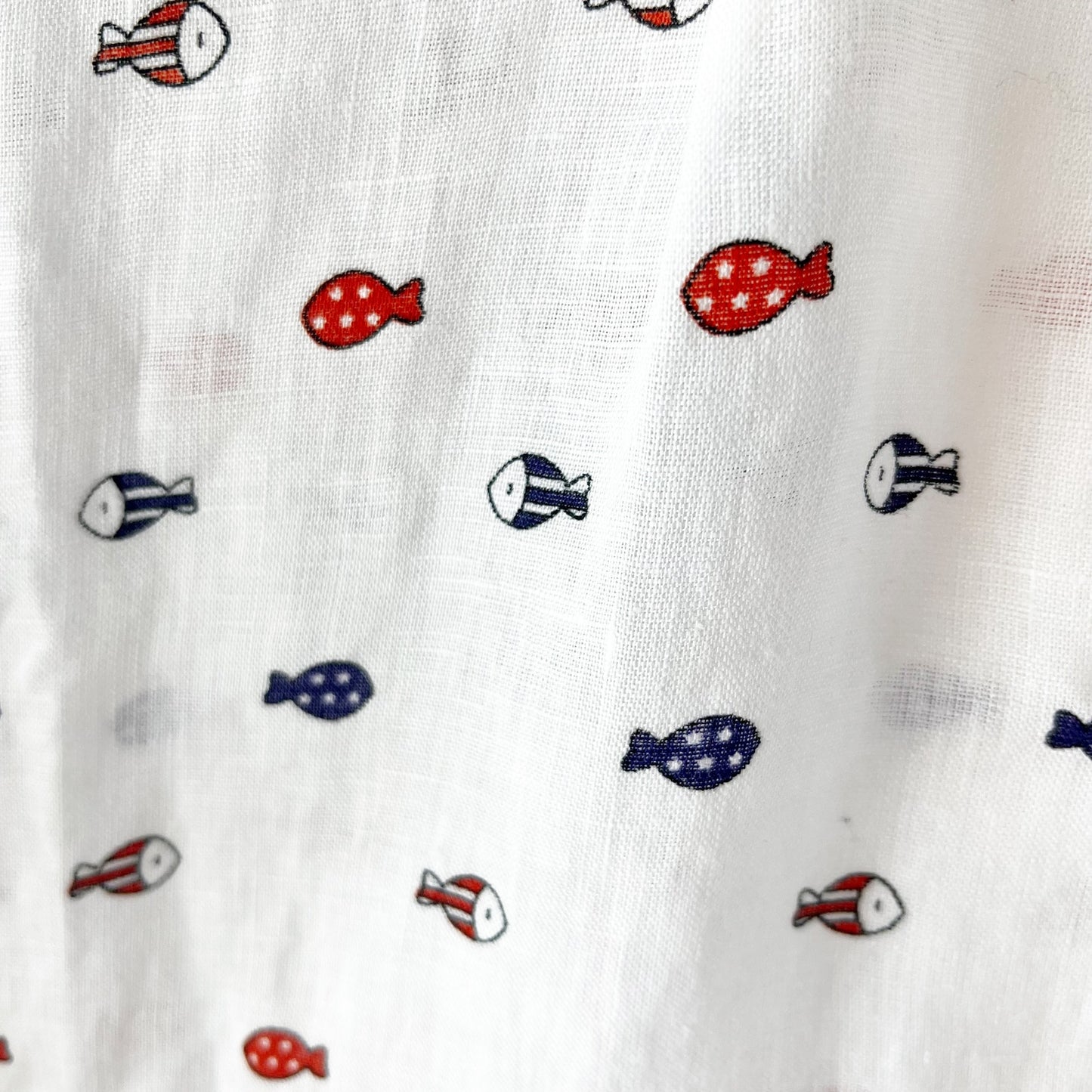 For Cynthia Linen Long Sleeve Embroidered Fish Print Mini Cover Up Shirt Dress M