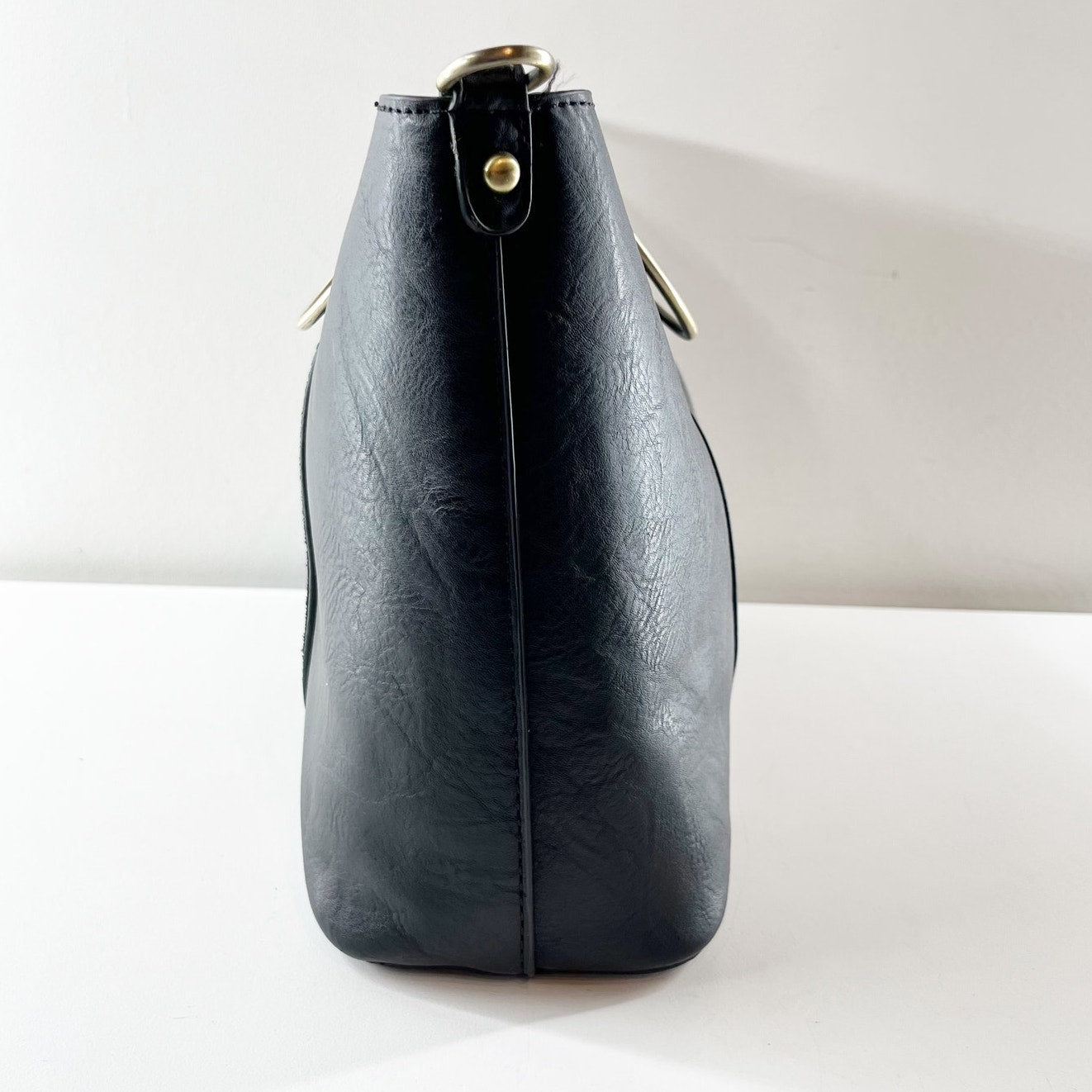 Antik Kraft Two Tone Leather Large Tote Handbag with Crossbody Strap Black