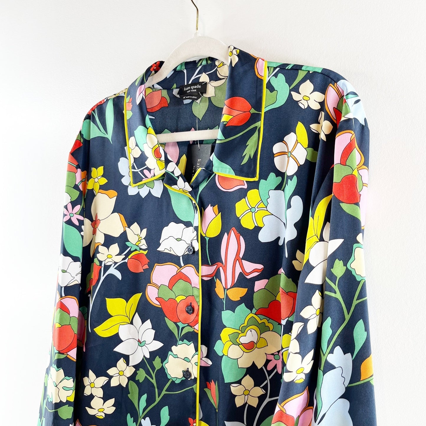 Kate Spade New York Flower Bed Floral-Print Twill Pajama Shirt Blazer Blue XL