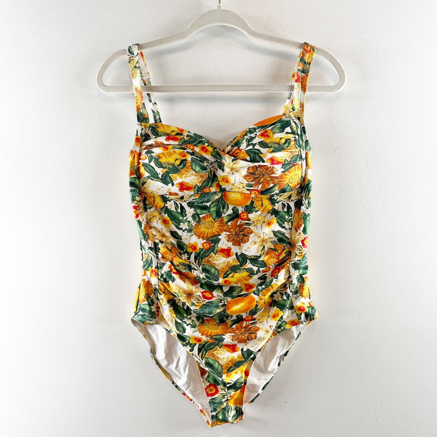 Niptuck Orange Citrus Joanne Twist Front Ruched One Piece Swimsuit Green Orange