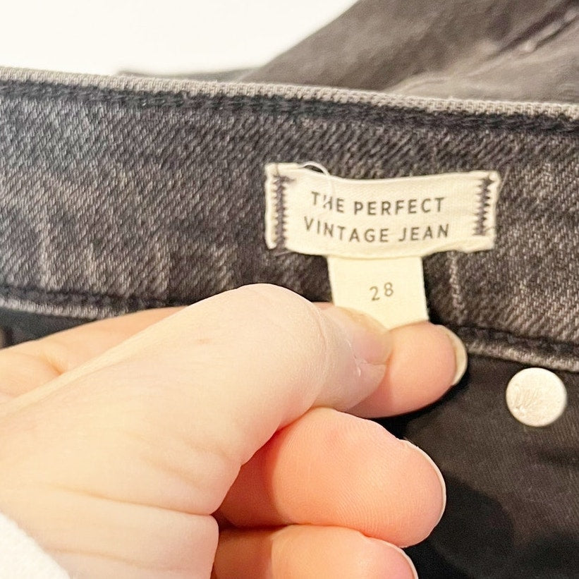 Madewell High Rise Perfect Vintage Jeans Ripped Knee Raw Hem Lunar Black 28 / 6