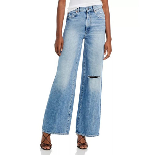 DL1961 Hepburn High Rise Wide Leg Distressed Salton Sea Jeans Denim Blue 32