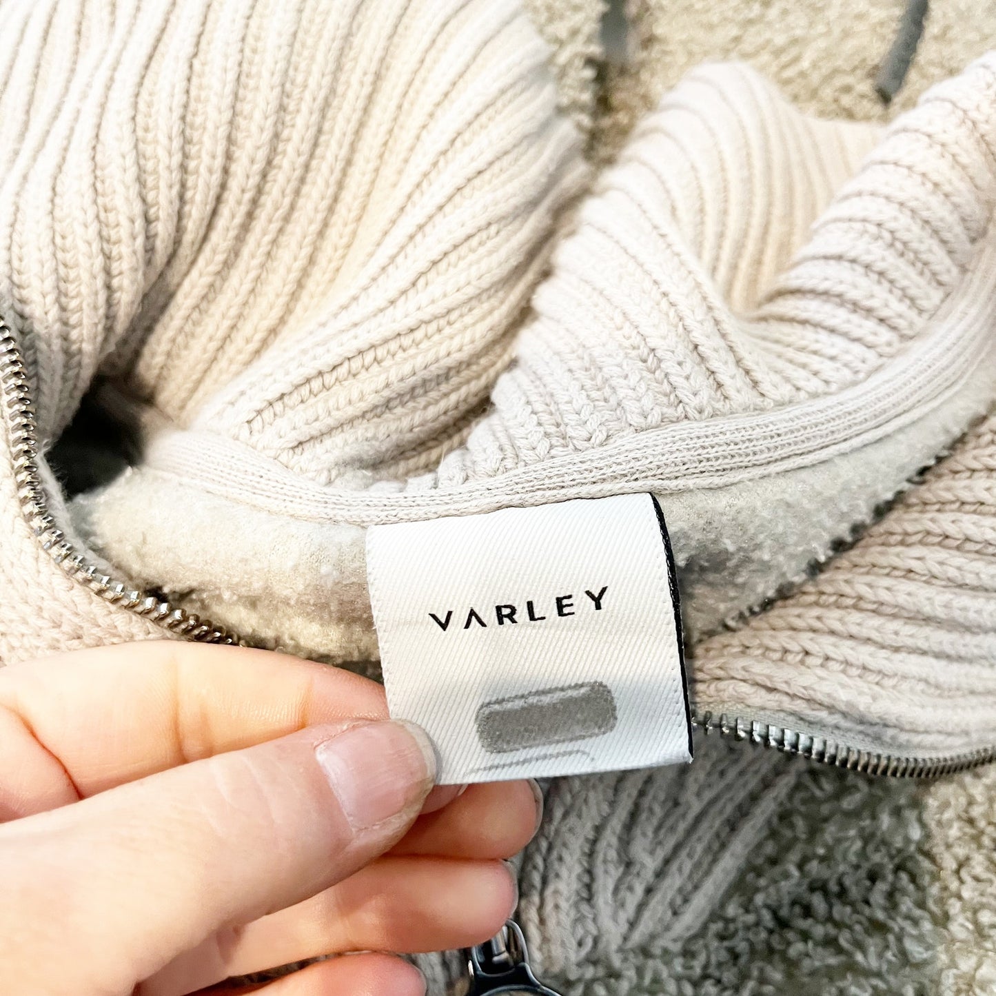 Varley Rogers Sherpa 1/4 Zip Pullover Jacket Sweater Tan Beige Large