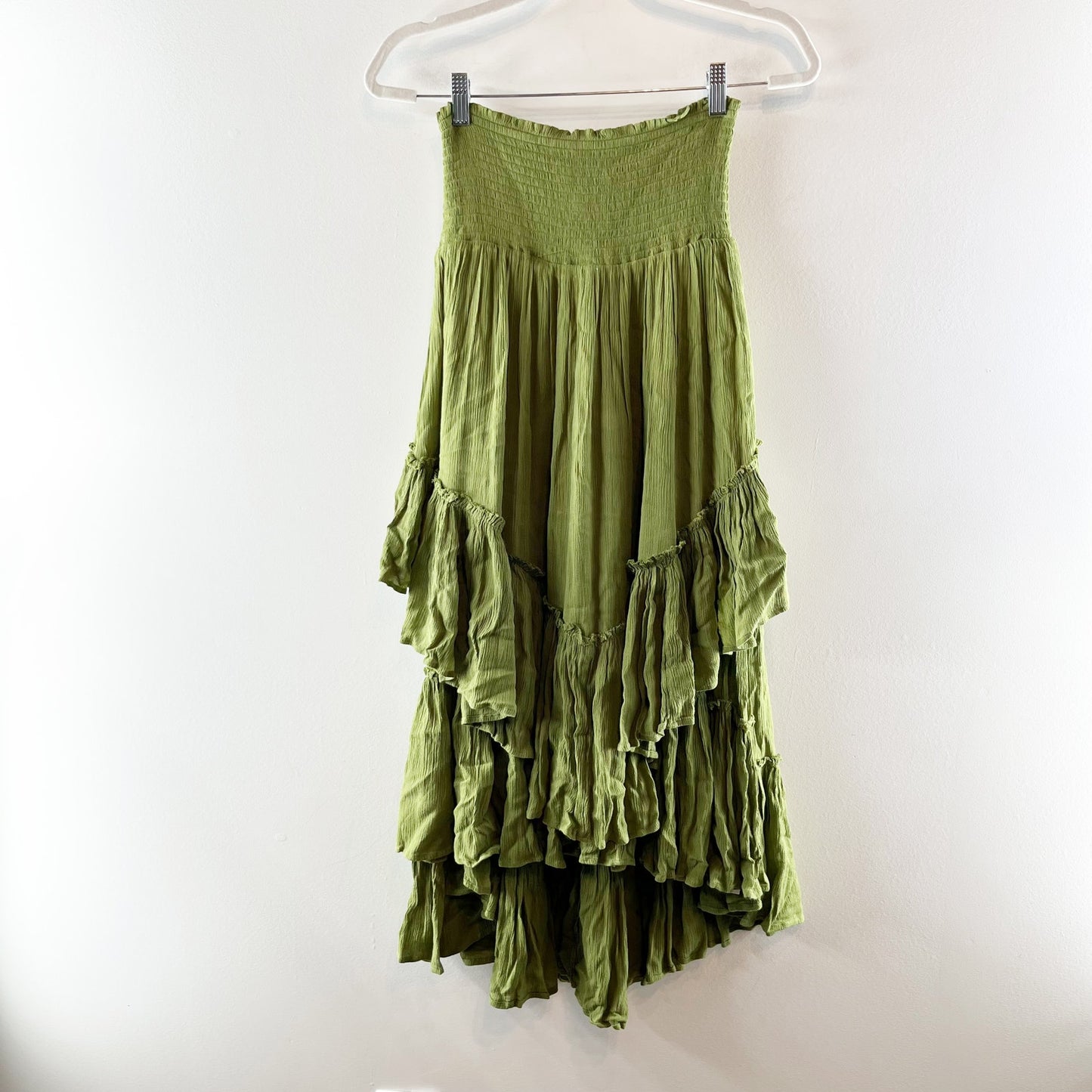 Free People Convertible Ruffle Tiered Maxi Skirt Endless Summer Green XS