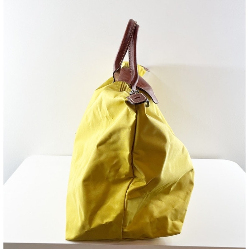 Longchamp Nylon Medium Le Pliage Tote Handbag Yellow Brown