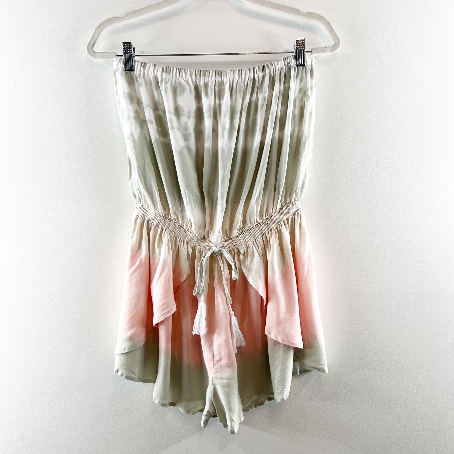 Ocean Drive Strapless Tie Dye Ombre Layered Shorts Romper Gray Pink Medium