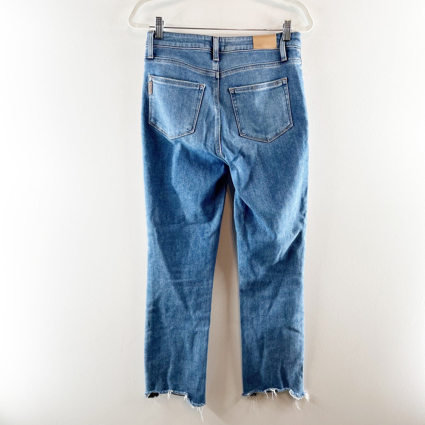 Paige Cindy Mel Destroyed Raw Hem High Rise Straight Leg Jeans Blue 28 / 6