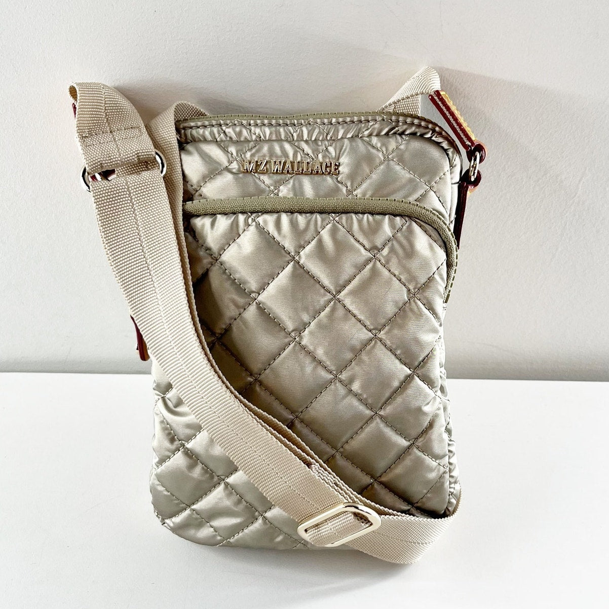 MZ Wallace Metro Quilted Crossbody Purse Bag Gold