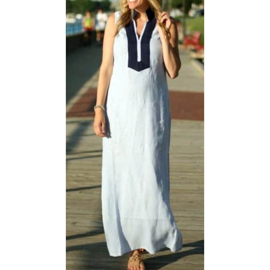 Sail to Sable V Neck Sleeveless Striped Maxi Dress Blue Small