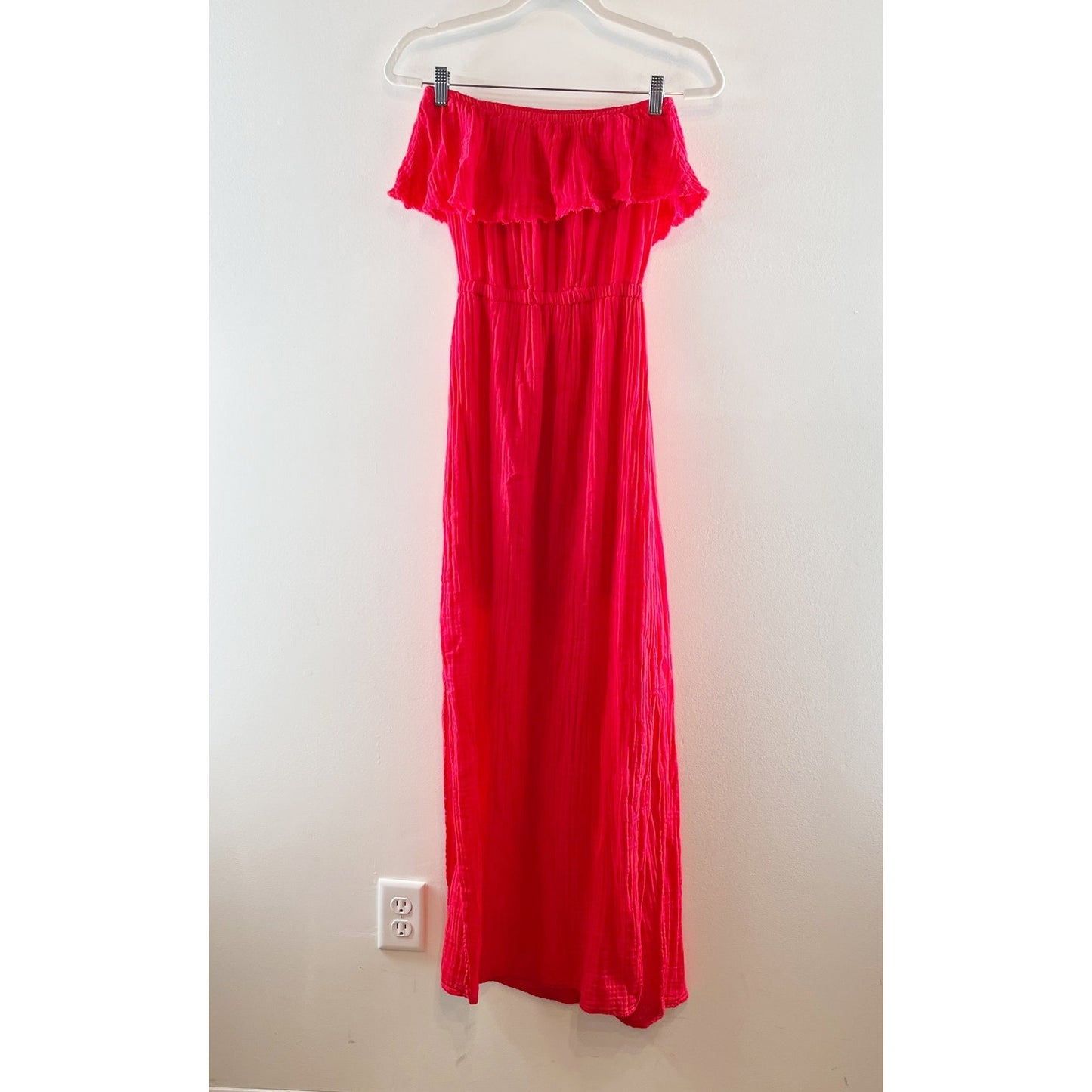 Michael Stars 100% Cotton Double Gauze Ruffle Tara Tube Maxi Dress Salsa Red XS