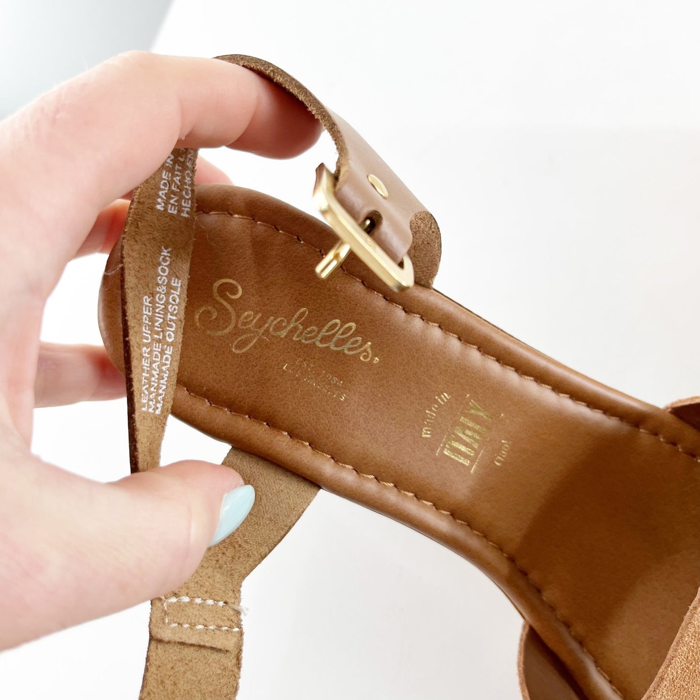 Seychelles Jump For Joy Wood Heel Leather Sandals Shoes Cognac Brown 7