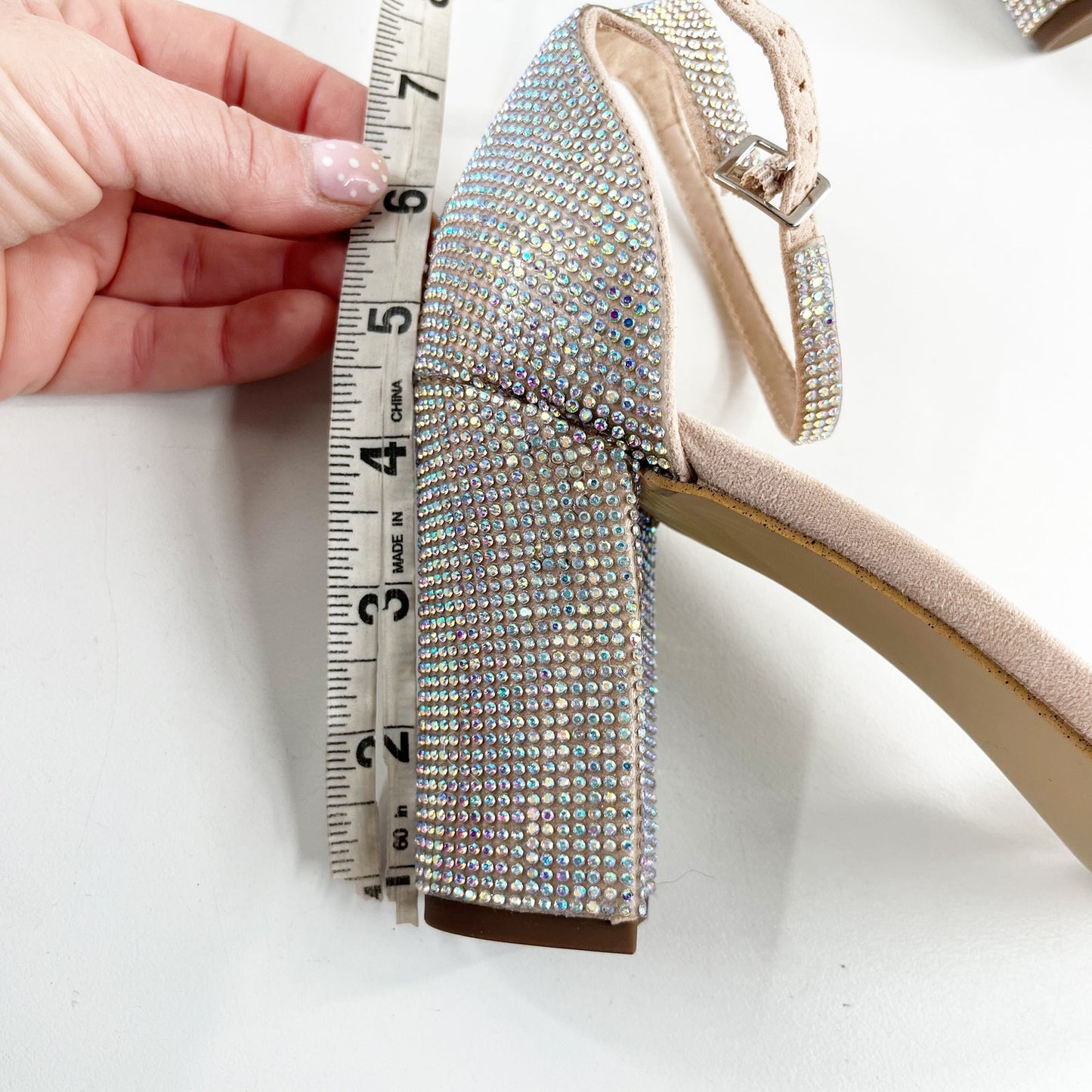 Madden Girl Beela R Rhinestone Ankle Strap Block Heel Dress Sandal Silver 10
