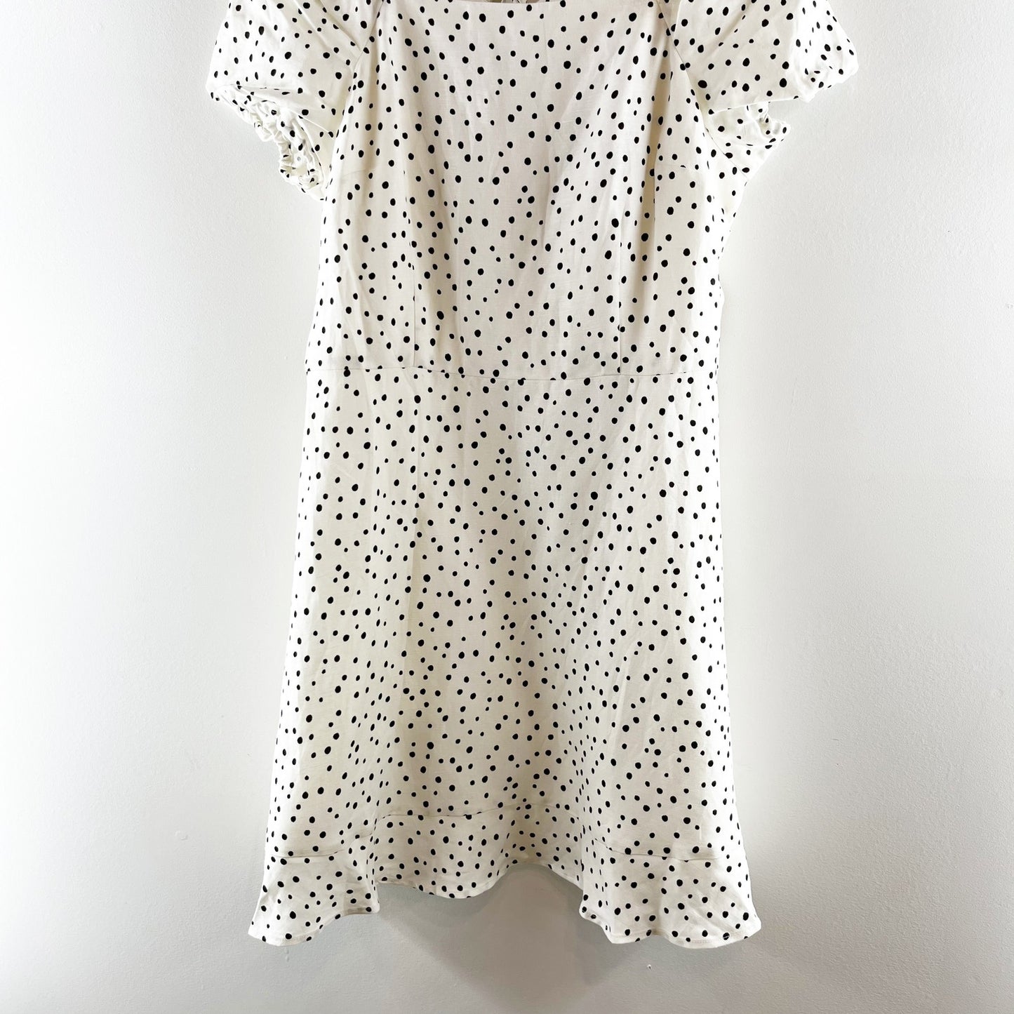 LOFT Petite Polka Dotted Short Flutter Sleeve Mini Dress White 12 Petite