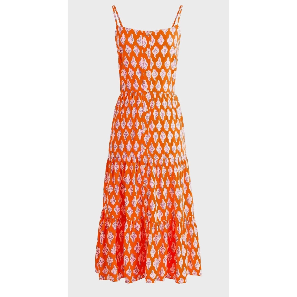 J. Crew Strappy Tiered Printed Maxi Dress Orange 2
