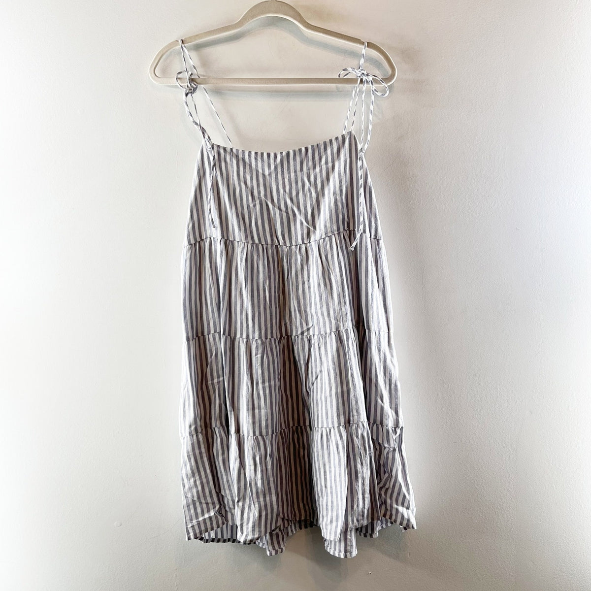 Abercrombie Tie Strap Striped Tiered Mini Babydoll Dress Blue White Large
