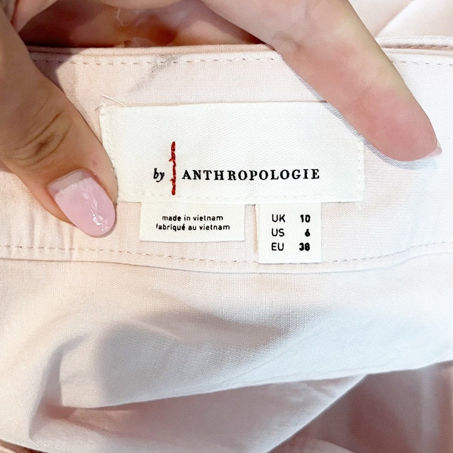 Anthropologie Pleated Button Detail Belted Mini Skirt Pink 6