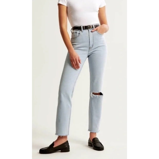 Abercrombie Ankle Straight Leg Ultra High Rise Jeans Light Wash Blue 8 Petite
