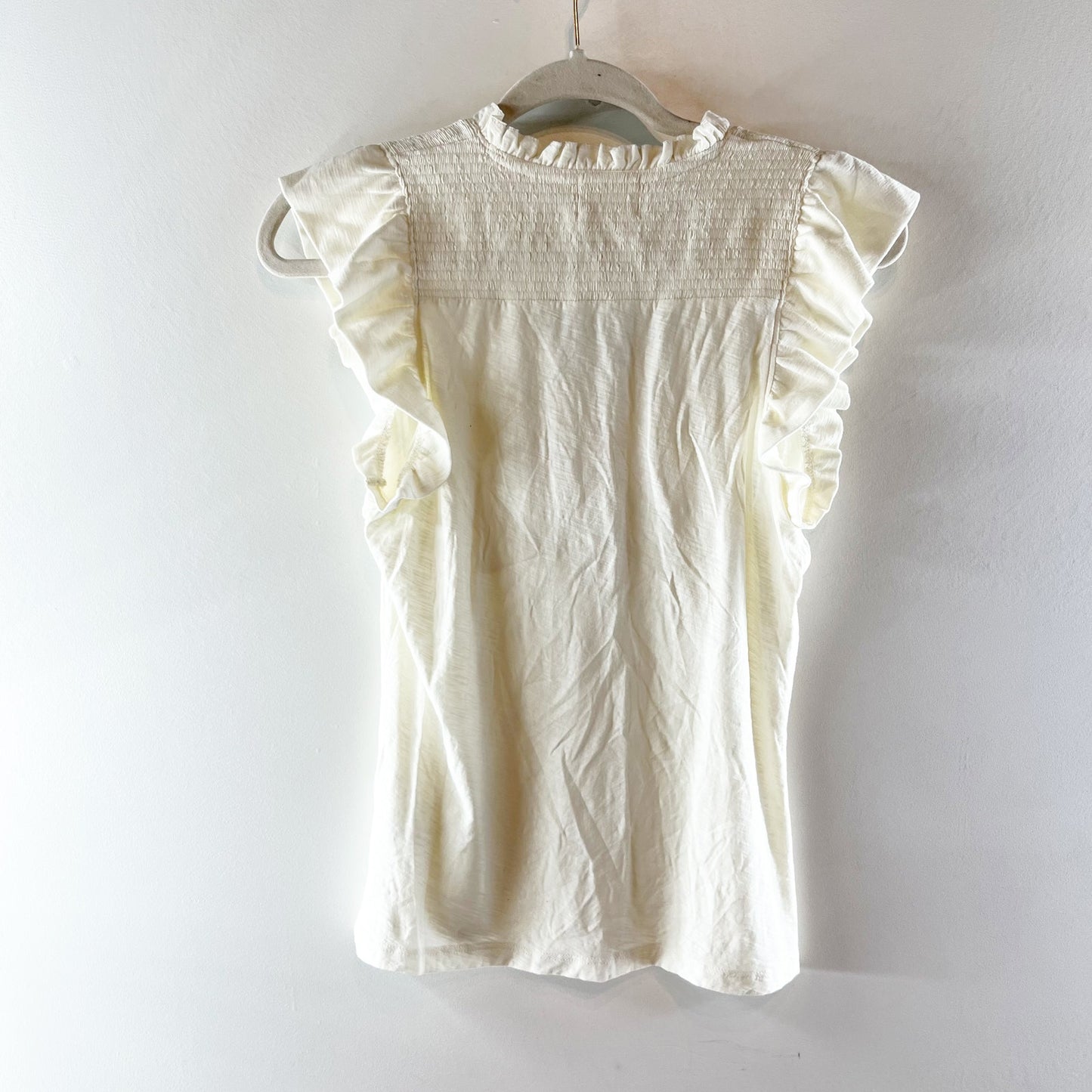 Nation LTD Ruffle Sleeve V Neck Cotton Tee Shirt Top Cream Ivory Small