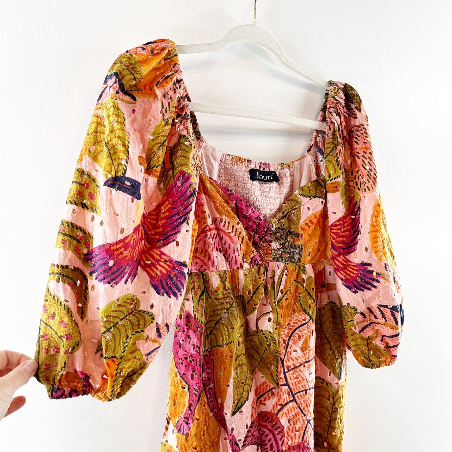 Kourt Robbie Floral Puff Sleeve Mini Dress Red Pink Orange Small