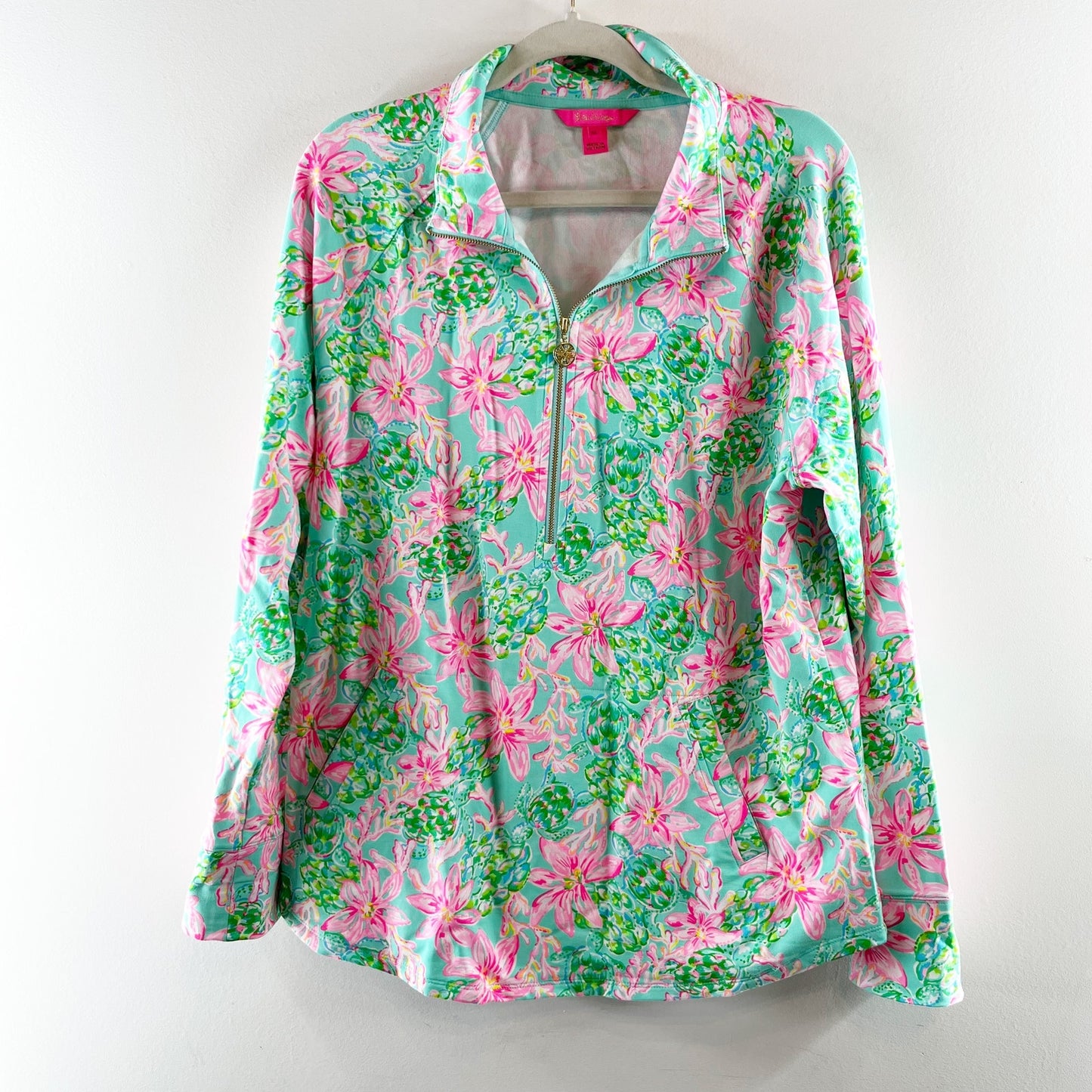 Lilly Pulitzer UPF 50+ Skipper Popover Floral Pullover Sweatshirt Surf Blue XL