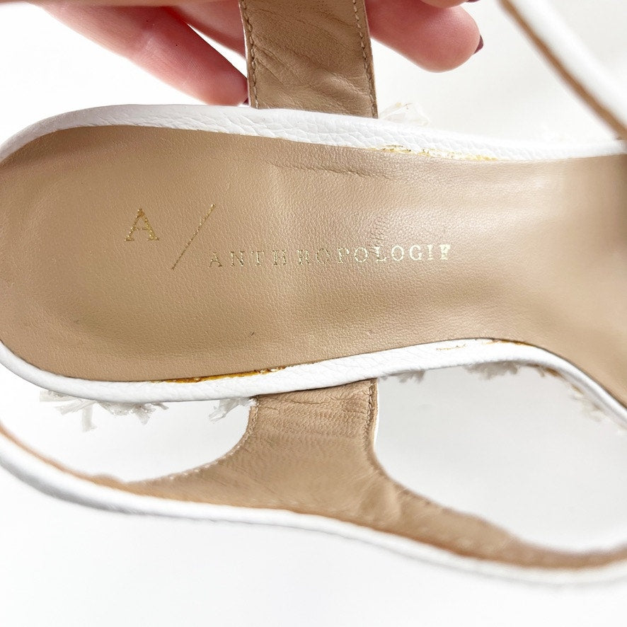 Anthropologie Cork Wedge Open Toe Sandals Shoes White 8