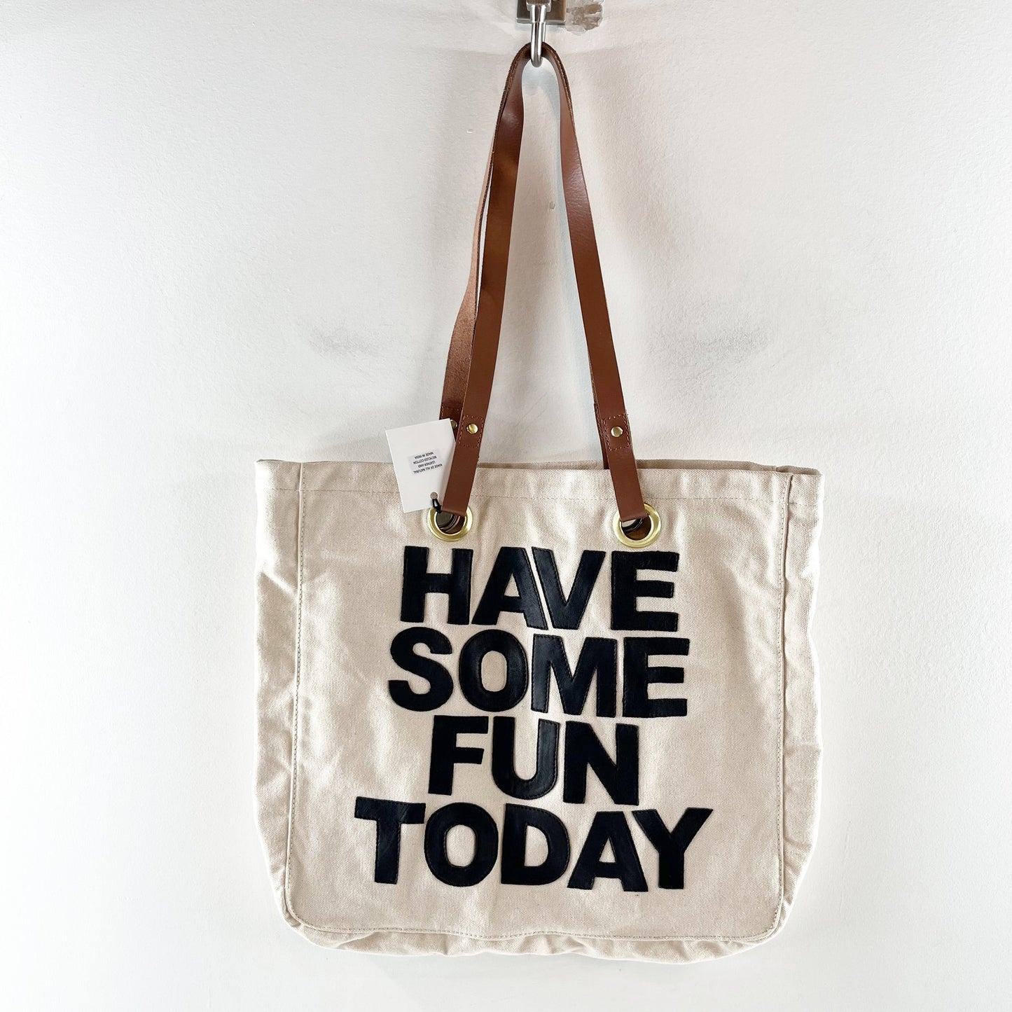 HSFT Have Some Fun Today Luxe Canvas Tote Bag Cream Black Brown