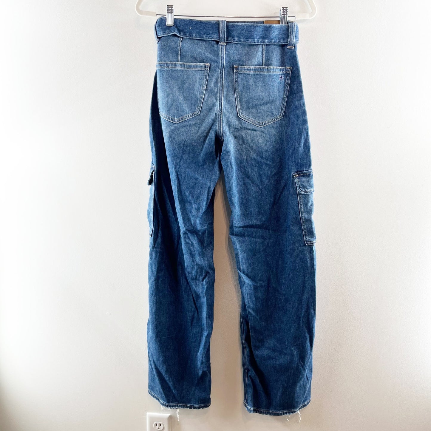 American Eagle Outfitters Super High Rise Baggy Wide Leg Cargo Jeans Blue 0