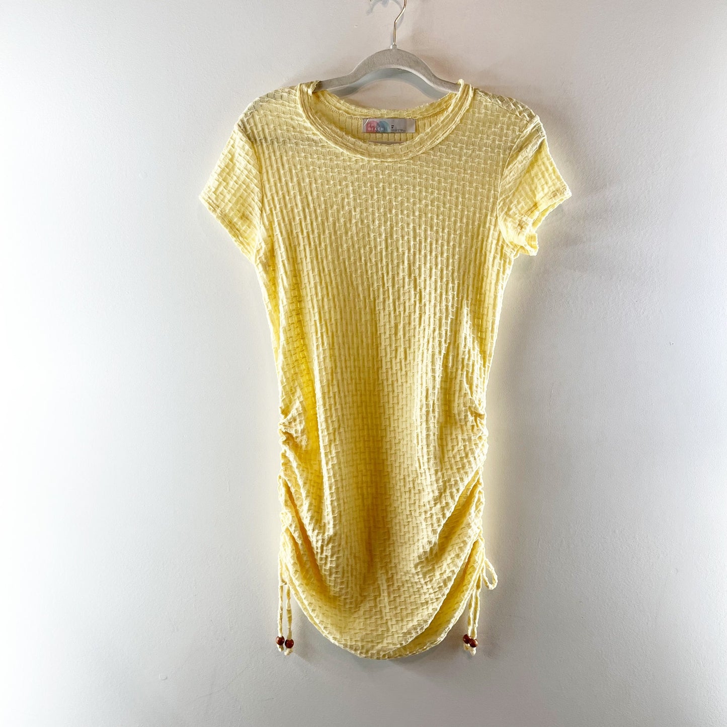 Free People Beach Tate Short Sleeve Textured Mini Shirt Dress Butter Yellow XS