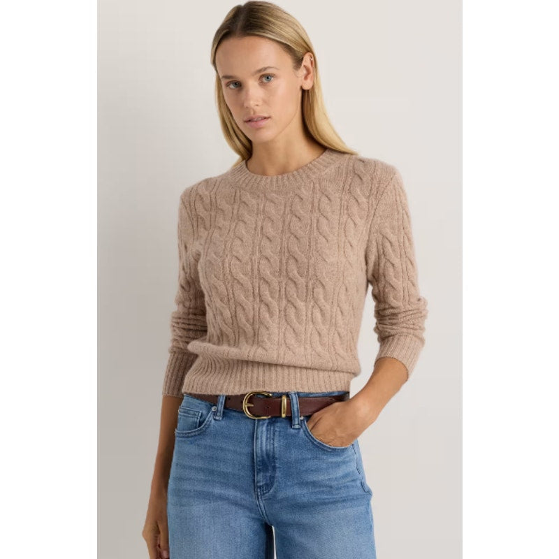 Quince Mongolian Cashmere Shrunken Cable Crew Neck Sweater Oatmeal Small