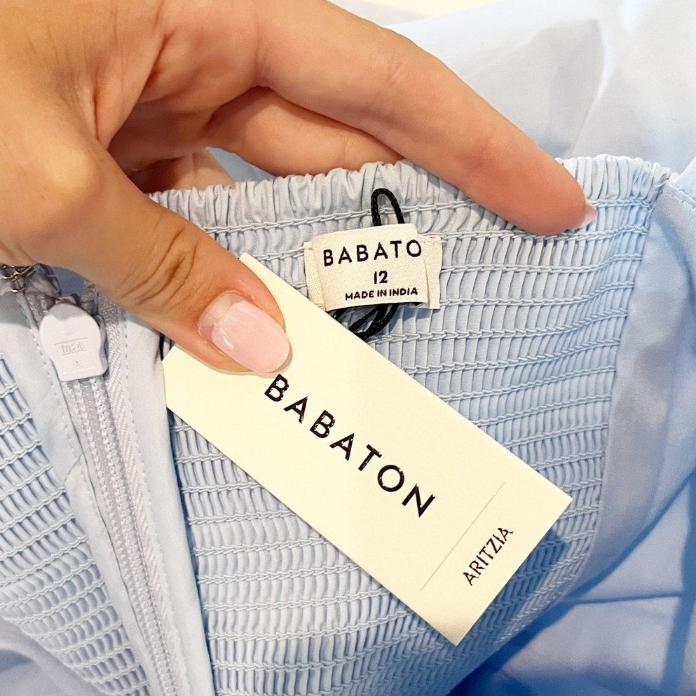 Babaton Aritzia Technique Cotton Poplin Drop Waist Maxi Dress Classic Light Blue