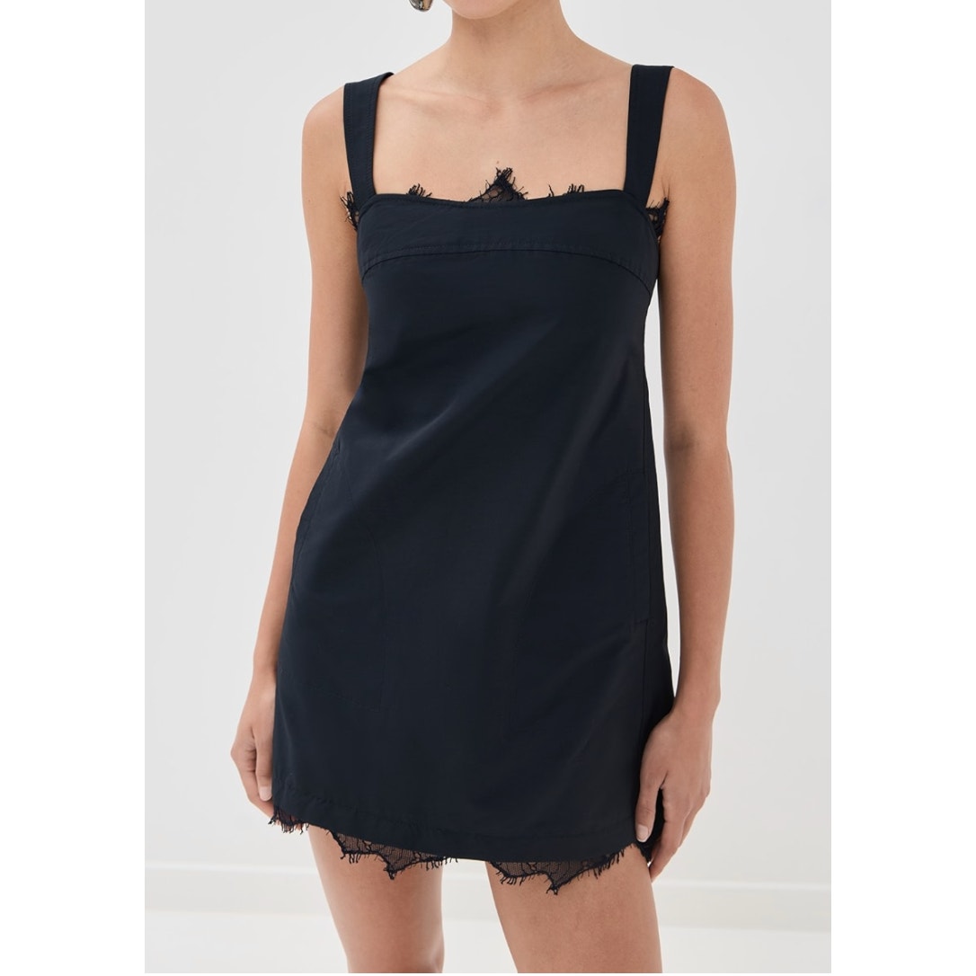 Jonathan Simkhai Sloan Square Neck Lace Trim Mini Shift Dress Black 2