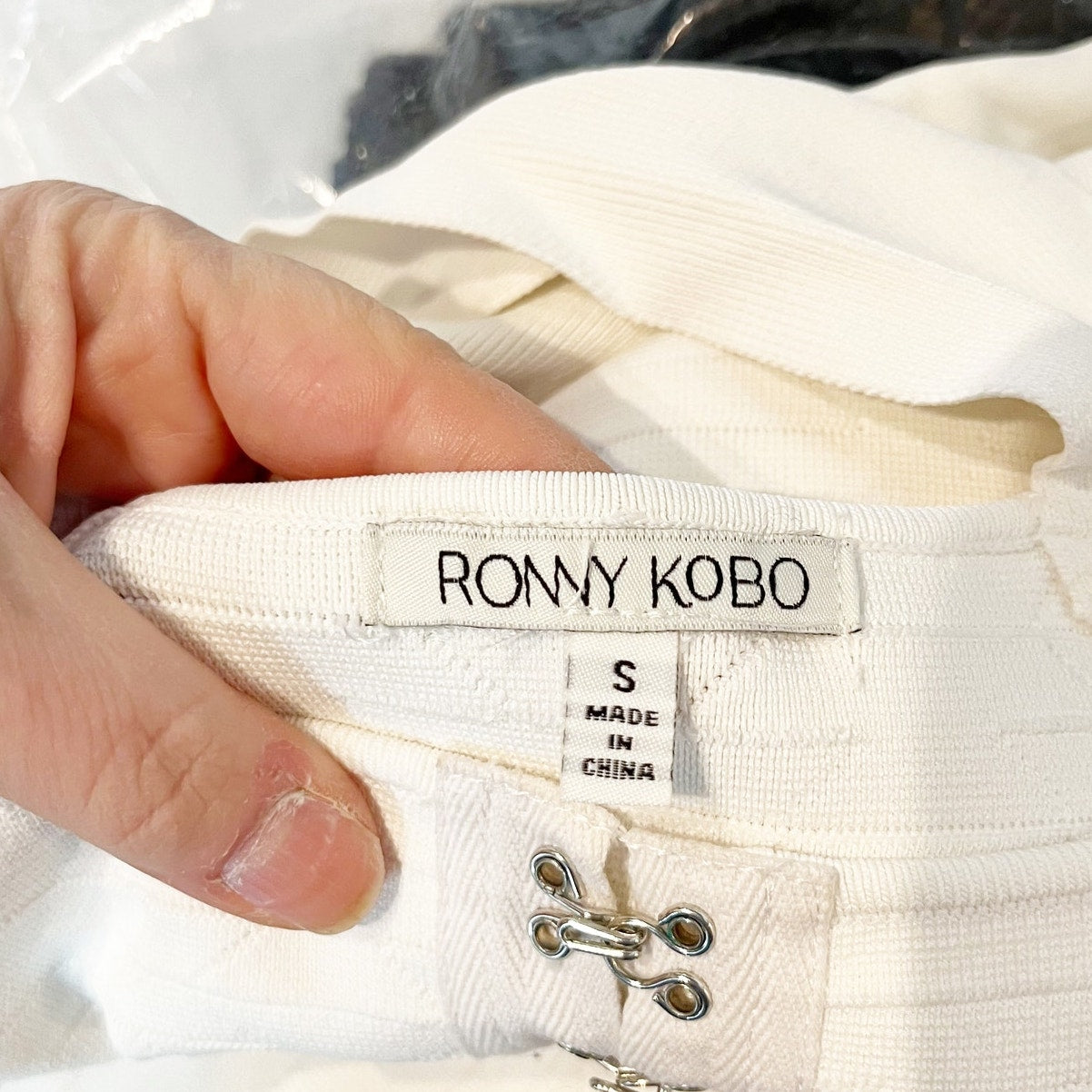 Ronny Kobo Brianni Hook and Eye X Back Bandage Mini Dress White Small