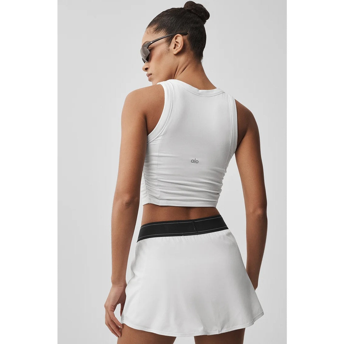 Alo Sway Bra Tank Top Ruched Sides High Neck Sleeveless White XS
