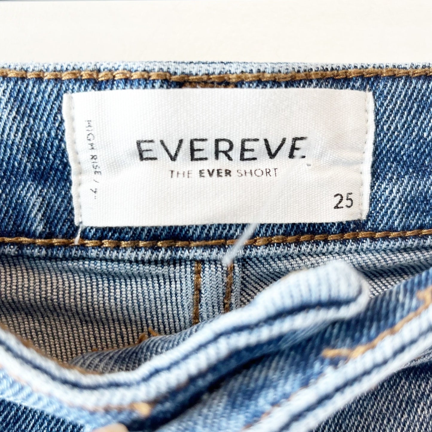 Evereve The Ever Short Mid Rise Stretch Raw Hem Denim Shorts Blue 25