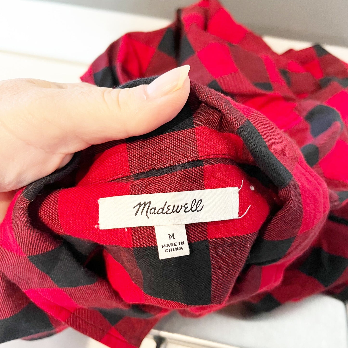 Madewell Buffalo Check Long Sleeve Flannel Tie Front Button-Up Shirt Red/Black M