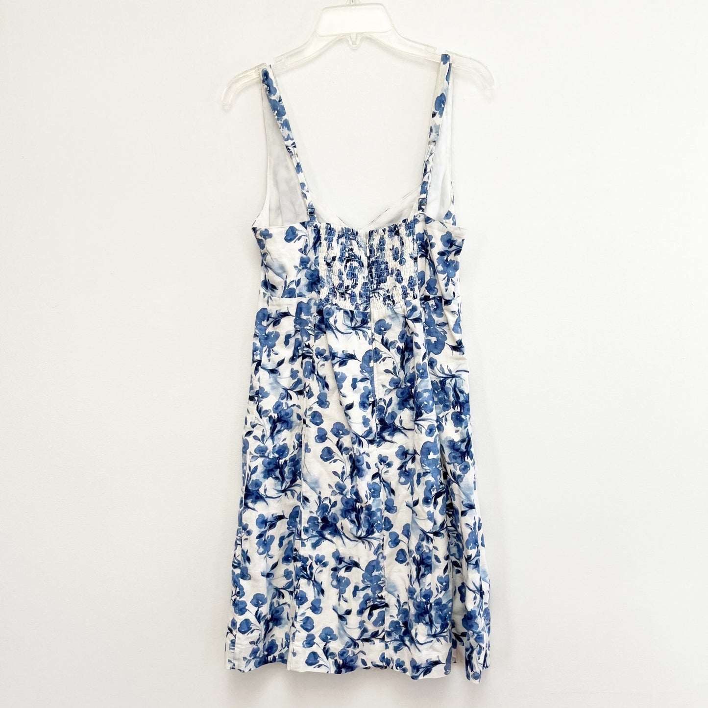 Abercrombie & Fitch Floral Mini Linen Blend Dress Blue White Small Tall