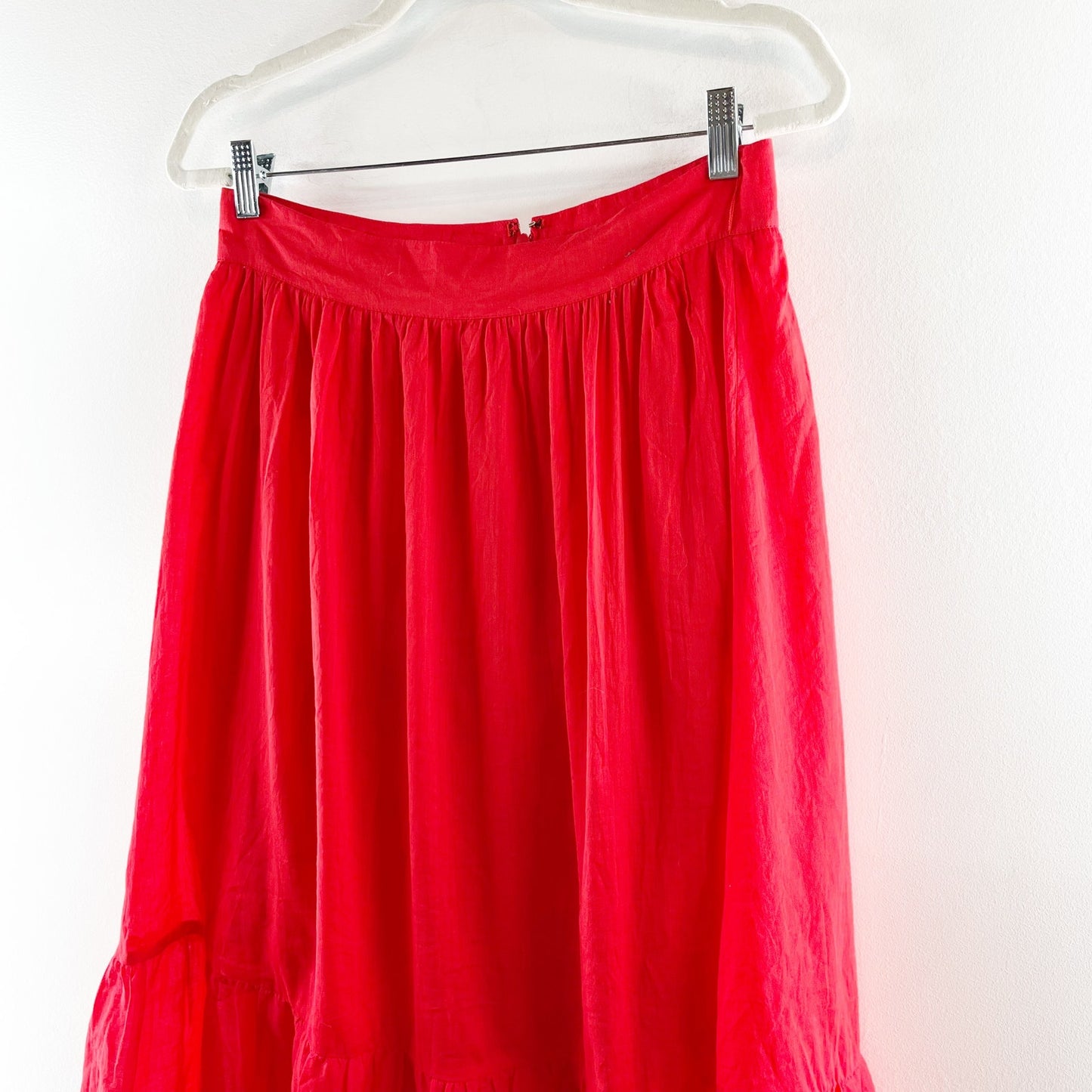 Ann Taylor Embroidered Hem Cotton Midi Peasant Skirt Red 6 Petite