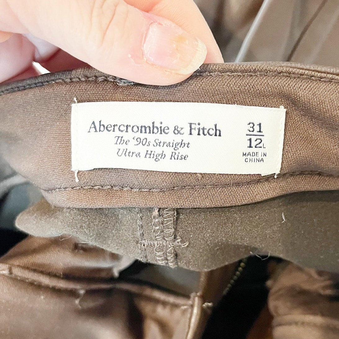 Abercrombie & Fitch Faux Leather Ultra High Rise 90s Straight Leg Pants Brown 31