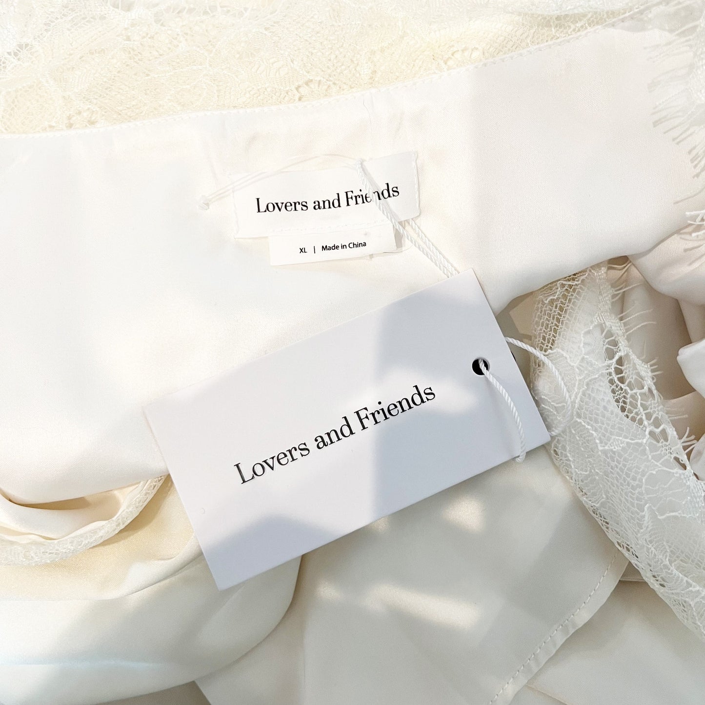 Lovers + Friends Nadeen Long Sleeve Satin Lace Wrap Mini Dress Ivory XL